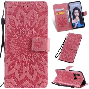 Pressed Printing Sunflower Pattern Horizontal Flip PU Leather Case for Huawei Nova 5i / P20 Lite (2019)  with Holder & Card Slots & Wallet & Lanyard (Pink)