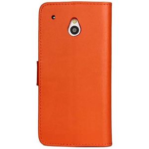 Horizontal Flip Top-grain Leather Case with Card Slots & Holder for HTC One mini / M4 (Orange)