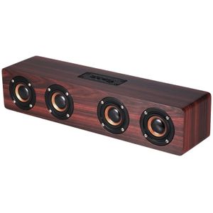 W8 Bluetooth 4.2 Speaker Four Louderspeakers Super Bass Subwoofer with Mic 3.5mm Support TF Card(Red Wood)