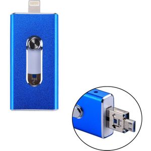 RQW-02 3 in 1 USB 2.0 & 8 Pin & Micro USB 16GB Flash Drive  for iPhone & iPad & iPod & Most Android Smartphones & PC Computer(Blue)