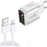 F002C QC3.0 USB + USB 2.0 LED Digital Display Fast Charger with USB to 8 Pin Data Cable  EU Plug(White)