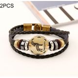 2 PCS Couple Lovers Jewelry Leather Braided Capricorn Constellation Detail Hand Chain Bracelet  Size: 21*1.2cm