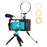 PULUZ 4 in 1 Bluetooth Handheld Vlogging Live Broadcast Smartphone Video Rig + 4.7 inch 12cm Ring LED Selfie Light Kits with Microphone + Tripod Mount + Cold Shoe Tripod Head for iPhone  Galaxy  Huawei  Xiaomi  HTC  LG  Google  and Other Smartphones(