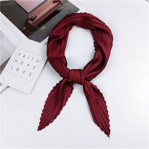 Ladies Retro Style Pleated Diamond Square Scarf Silk Scarf  Length: 70cm(Red Wine)