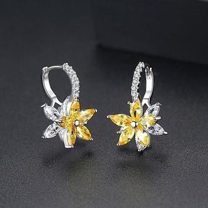 Cute Romantic Lovely Clear Stone Flower Shape Convenient Simple Stud Copper Cubic Zirconia Earrings(Yellow)