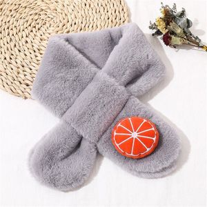 Orange+Grey Children Winter Plush Warm Scarf  Size:75 x 10cm