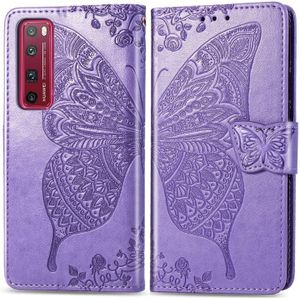 For Huawei Nova 7 Pro Butterfly Love Flower Embossed Horizontal Flip Leather Case with Bracket / Card Slot / Wallet / Lanyard(Light Purple)