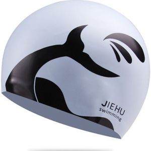 Enlarged Version Dolphin Pattern Silicone Swimming Cap for Male and Female(Silver)