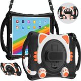 Cute Cat King Kids Shockproof EVA Protective Case with Holder & Shoulder Strap & Handle For iPad 10.2 2021 / 2020 / 2019 / Pro 10.5 / Air 10.5(Black Orange)