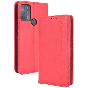 For Motorola Moto G50 Magnetic Buckle Retro Crazy Horse Texture Horizontal Flip Leather Case with Holder & Card Slots & Photo Frame(Red)