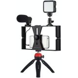 PULUZ 4 in 1 Vlogging Live Broadcast LED Selfie Fill Light Smartphone Video Rig Kits with Microphone + Tripod Mount + Cold Shoe Tripod Head for iPhone  Galaxy  Huawei  Xiaomi  HTC  LG  Google  and Other Smartphones(Red)