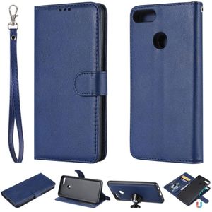For Huawei Y9 (2018) Solid Color Horizontal Flip Protective Case with Holder & Card Slots & Wallet & Photo Frame & Lanyard(Blue)