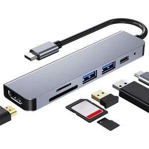 AD-033 6 In 1 USB-C / Type-C To 4K HDMI + SD / TF Card Slot + PD USB-C / Type-C Charging + 2 USB 3.0 Ports Multifunctional HUB Docking Station