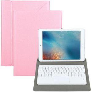 Universal Detachable Bluetooth Keyboard + Leather Case with Touchpad for iPad 9-10 inch  Specification:White Keyboard(Pink)