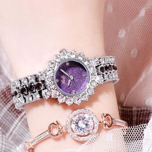 Gedi 52004 Ladies Quartz Diamond Bracelet Watch(Silver Shell Purple Plate)