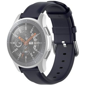 For Samsung Galaxy Watch 3 45mm 22mm Leather Strap with Round Tail Buckle(Navy Blue)