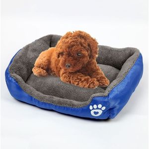 Candy Color Four Seasons Genuine Warm Pet Dog Kennel Mat Teddy Dog Mat  Size: M  54×42×12cm (Dark Blue)