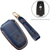 Hallmo Car Cowhide Leather Key Protective Cover Key Case for Ford Focus B Style (Blue)