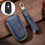Hallmo Car Cowhide Leather Key Protective Cover Key Case for Ford Focus B Style (Blue)