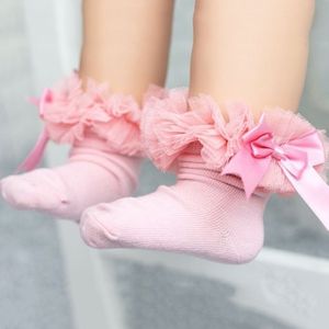 3 Pairs Bow Lace Socks Baby Cotton Ankle Socks  Size:S(Pink)