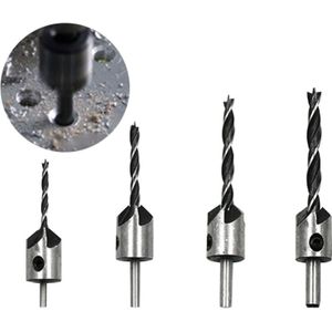4 in 1 Woodworking Countersink Chamfer Three-Pointed High-Speed Steel Drill Bits Set  3-6mm