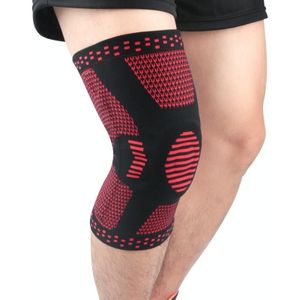 Sports Knee Pads Anti-Collision Support Compression Keep Warm Leg Sleeve Knitting Basketball Running Cycling Protective Gear  Size: M(Black Red)