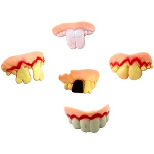 5 PCS Halloween Prank Funny Various Modelling Entire Scary Bucktooth Dentures Teeth Fake Braces for Party Club  Random Style Delivery