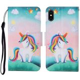 For iPhone X Painted Pattern Horizontal Flip Leathe Case(Rainbow Unicorn)