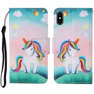 For iPhone X Painted Pattern Horizontal Flip Leathe Case(Rainbow Unicorn)