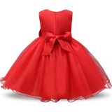 Red Girls Sleeveless Rose Flower Pattern Bow-knot Lace Dress Show Dress  Kid Size: 110cm