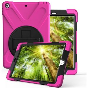For iPad Pro10.5 / Air 10.5 2019 360 Degree Rotation PC + Silicone Protective Case with Holder & Hand-strap(Rose Red)
