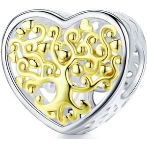 Life Tree DIY Bracelet Accessories S925 Pure Silver Heart-shaped Gold Hollow Silver Beads