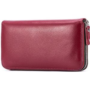 Ladies Top-grain Leather Wallet Long Wallet Bag Zipper Clutch Bag(Red)