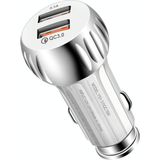 YSY-310QC18W QC3.0 Dual Port USB Car Charger + 3A USB to 8 Pin Data Cable  Cable Length: 1m(White)