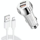 YSY-310QC18W QC3.0 Dual Port USB Car Charger + 3A USB to 8 Pin Data Cable  Cable Length: 1m(White)