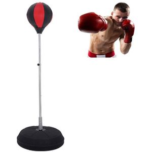 Adult Base Version Height Adjustable Vertical PU Leather Vent Ball Boxing Speed Ball Family Fitness Equipment without Gloves(Red + Black)