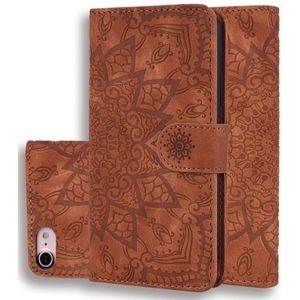 Calf Pattern Double Folding Design Embossed Leather Case with Wallet & Holder & Card Slots for iPhone 8 & 7(Brown)