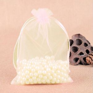 100 PCS Gift Bags Jewelry Organza Bag Wedding Birthday Party Drawable Pouches  Gift Bag Size:20x30cm(Shell Pink)