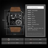 SKMEI 1391 Multifunctional Men Business Digital Watch 30m Waterproof Square Dial Wrist Watch with Leather Watchband(Gold)