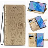 For  Galaxy Note 10 Pro Cute Cat and Dog Embossed Horizontal Flip Leather Case with Bracket / Card Slot / Wallet / Lanyard(Gold)