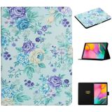 For Samsung Galaxy Tab A 10.1 (2019) Flower Pattern Horizontal Flip Leather Case with Card Slots & Holder(Purple Flower)