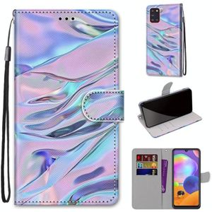 For Samsung Galaxy A31 Coloured Drawing Cross Texture Horizontal Flip PU Leather Case with Holder & Card Slots & Wallet & Lanyard(Fluorescent Water Pattern)