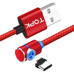 TOPK 1m 2.4A Max USB to USB-C / Type-C 90 Degree Elbow Magnetic Charging Cable with LED Indicator(Red)