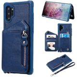 For Galaxy Note 10 Plus Dual Buckles Zipper Shockproof Back Cover Protective Case with Holder & Card Slots & Wallet & Lanyard & Photos Frames(Blue)