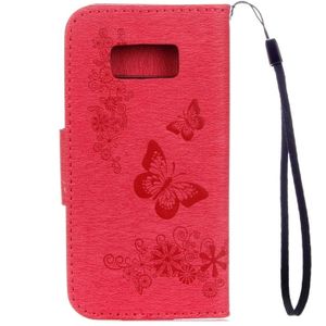 For Galaxy S8 Butterflies Embossing Horizontal Flip Leather Case with Holder & Card Slots & Wallet & Lanyard(Red)