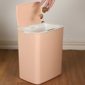 Fully-automatic with Lip Covered Household Living Room Kitchen Bathroom Intelligent Induction Trash Can  Style:Battery Type(Pink)