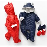 Padded And Fleece Hooded Jumpsuit (Color:Navy Blue Size:73)