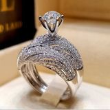 2 PCS Women Vintage 925 Silver Diamond Wedding Ring  Size:9