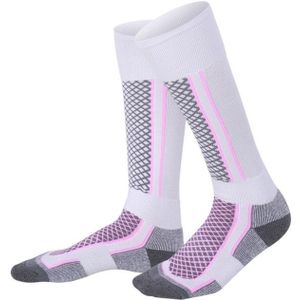 Winter Men Woman Thermal Ski Socks Thicken Cotton Warm Sports Socks Snowboarding Cycling Adult Skiing Hiking Socks Leg Warmer(White Purple for Woman)