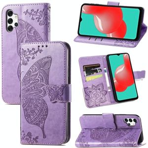 For Samsung Galaxy A32 4G Butterfly Love Flower Embossed Horizontal Flip Leather Case with Bracket / Card Slot / Wallet / Lanyard(Light Purple)